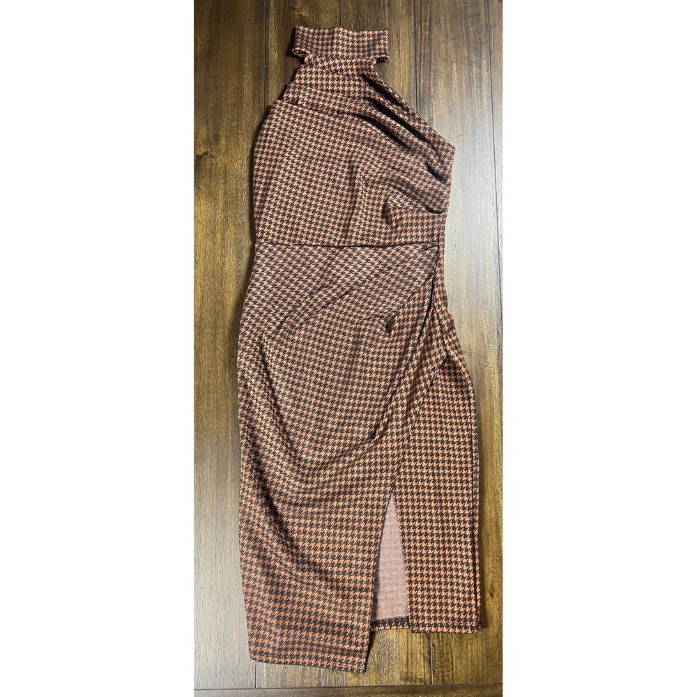 Fashion Nova Houndstooth Halter Midi Dress Brown Black Large NAD817291